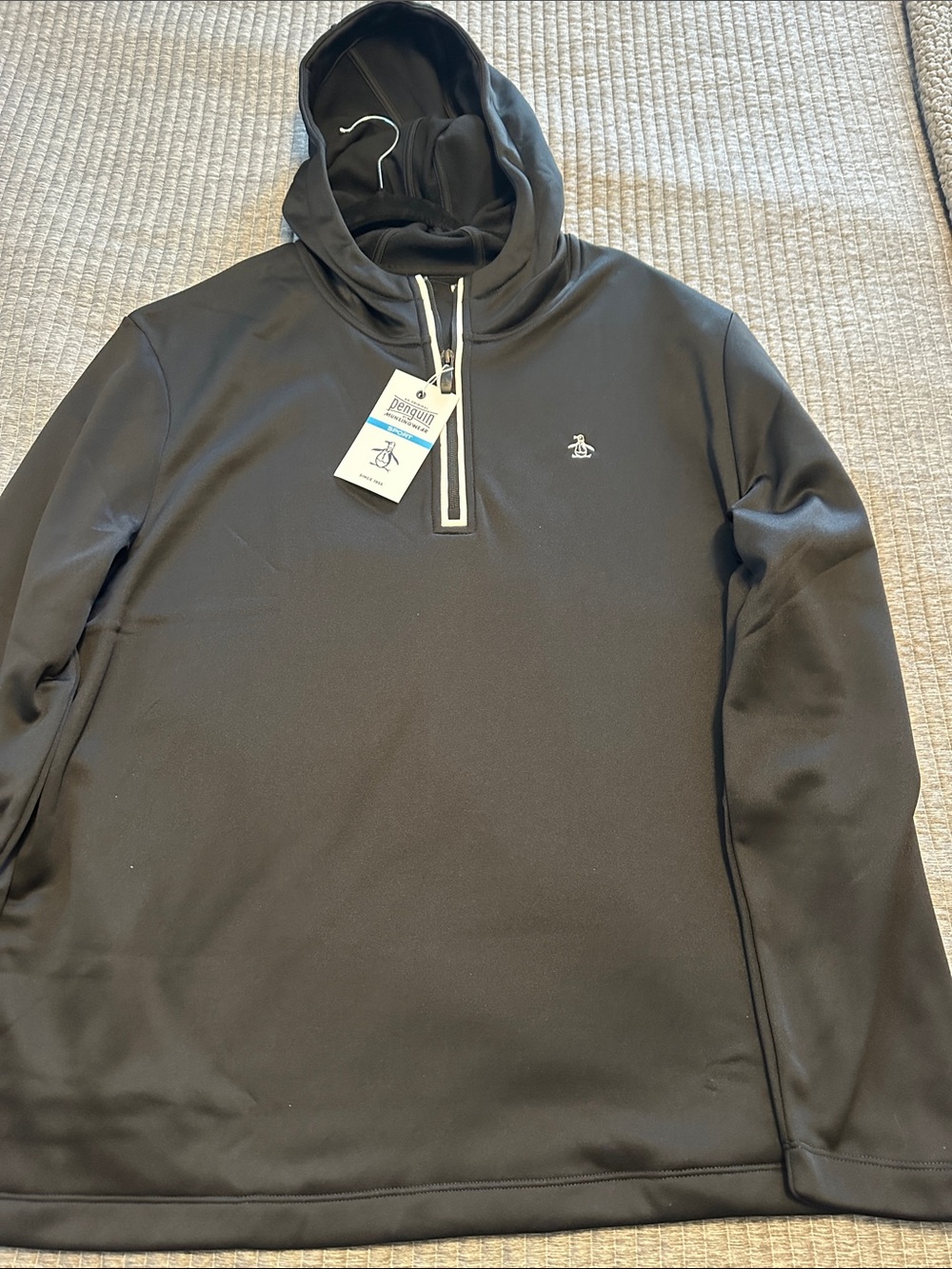 Original Penguin Black Hooded Half-Zip Pullover with White Trim